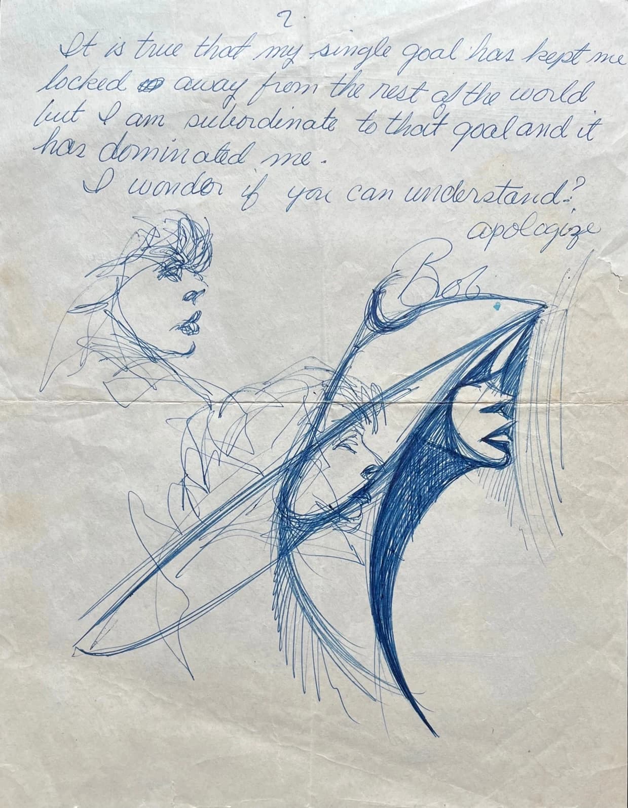 Handwritten letter by Bob Guccione with a sketch